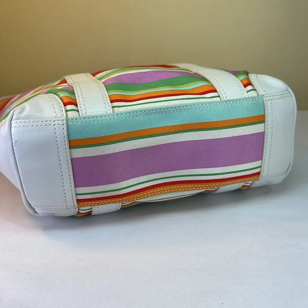Coach Y2K Hampton Multi color striped fabric and leather tote 2007 - Picture 10 of 15